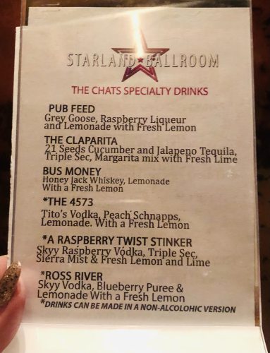 Clearly the menu planners at the Starland Ballroom have NEVER heard a single CHATS choon😹 Get yer $20 "Specialty CHATS drinks!" ?? !!!