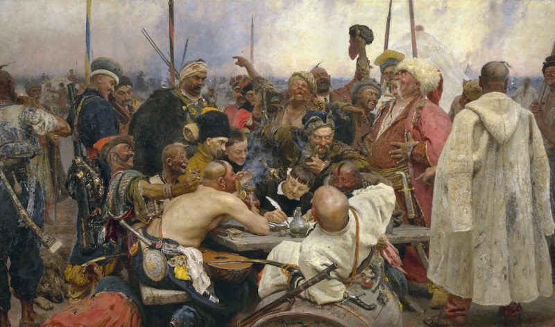 Ilya Repin. "Reply of the Zaporozhian Cossacks to Mehmed IV"." 1880.