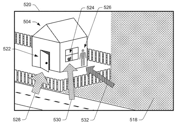 Diagram showing drone surveillance of your house, from an Amazon patent (via <a href="https://www.protocol.com/amazon-surveillance-delivery-drones-patent" target="_blank">Protocol</a>)