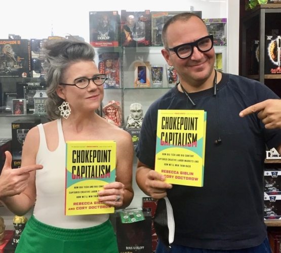 Rebecca Giblin and Cory Doctorow with their book "Chokepoint Capitalism"