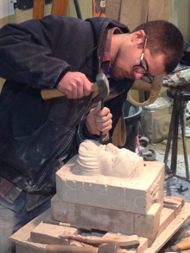 Above: A student at the Pellettieri Stone Carvers' Academy