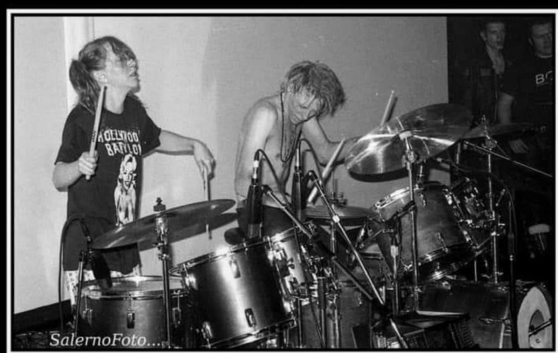Rest In Peace Teresa Nervosa drummer for the Butthole Surfers - seen here with King Coffey live at CITY GARDENS, NJ. Photo by Ken Salerno