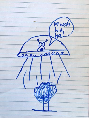 Art by listener Meera, Age 8. Send your art to doubledip@wfmu and I'll send you a Double DIp Recess magnet!