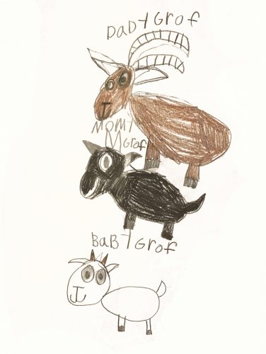 Three Billy Goats Gruff by Ramona age 6. Send your art to doubledip@wfmu.org