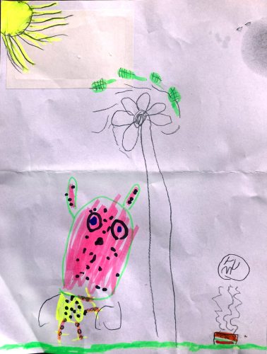 Art by Sydney age 6, Leaves and Windmill. Send YOUR art to doubledip@wfmu.org. and call our voicemail at (201) 380 - 1043