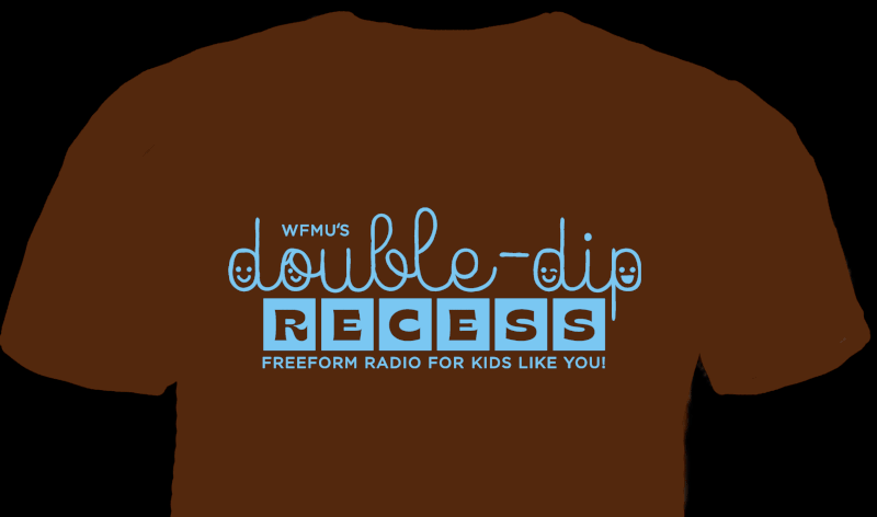 The Double Dip Recess T shirt with GLOW IN THE DARK electric blue ink on chocolate brown, by Greg Harrison. It's yours (along with a buncha other stuff) for a pledge of $75. Pledge $10 a month and you can get THREE shirts and more!