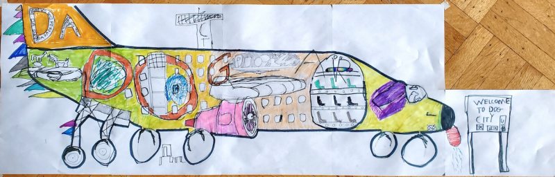 Dog airplane by Cassius. Thanks to Cassius and his dad John for sending this our way! You can email your original artwork to <b>doubledip@wfmu.org</b> to have it featured.