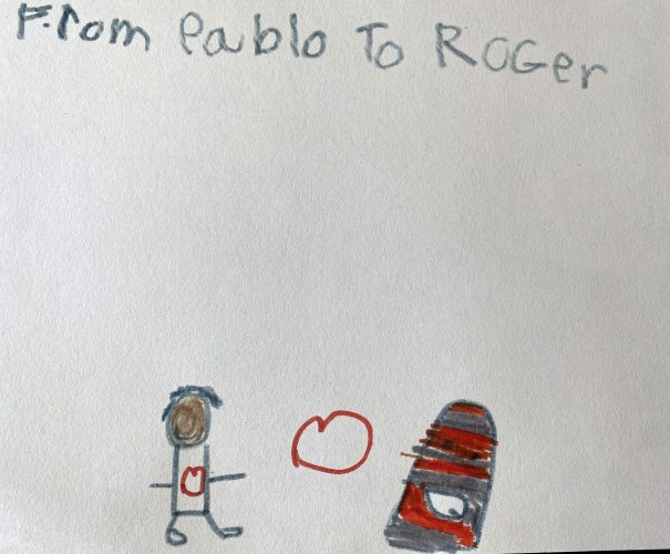 Art by Listener Pablo, age 8. (Roger as playlist sock puppet)