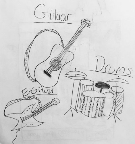 Musical instruments by Ben, age 9. Email your original art to doubledip@wfmu.org to have it featured!