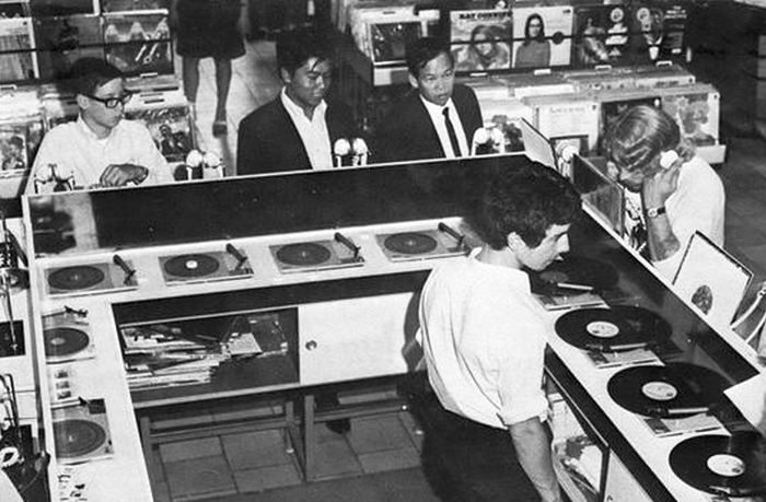 Record store listening station, 1960s Rotterdam